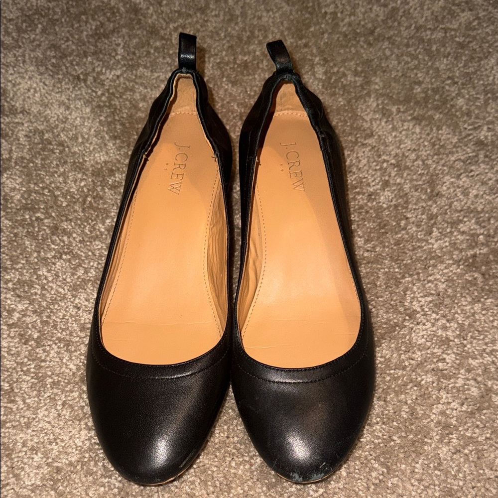 J. Crew Black Leather Low Block Heel Ballet Pumps - size 7 - Picture 2 of 7